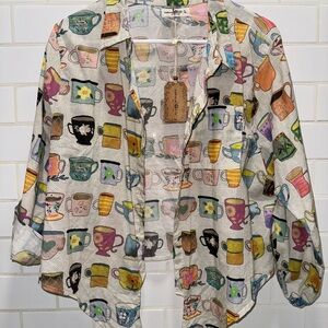 NWT Natural Life Coffee Shop Girl Patterned Blouse